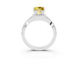 White gold Princess Cut Yellow Sapphire  Halo Twist Band Solitaire Prong Setting Ring_27
