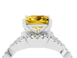 White gold Princess Cut Yellow Sapphire  Halo Twist Band Solitaire Prong Setting Ring_28