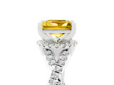 White gold Princess Cut Yellow Sapphire  Halo Twist Band Solitaire Prong Setting Ring_29