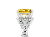 White gold Princess Cut Yellow Sapphire Halo Twist Band Solitaire Prong Setting Ring_29
