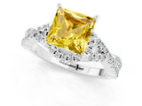 White gold Princess Cut Yellow Sapphire  Halo Twist Band Solitaire Prong Setting Ring_55