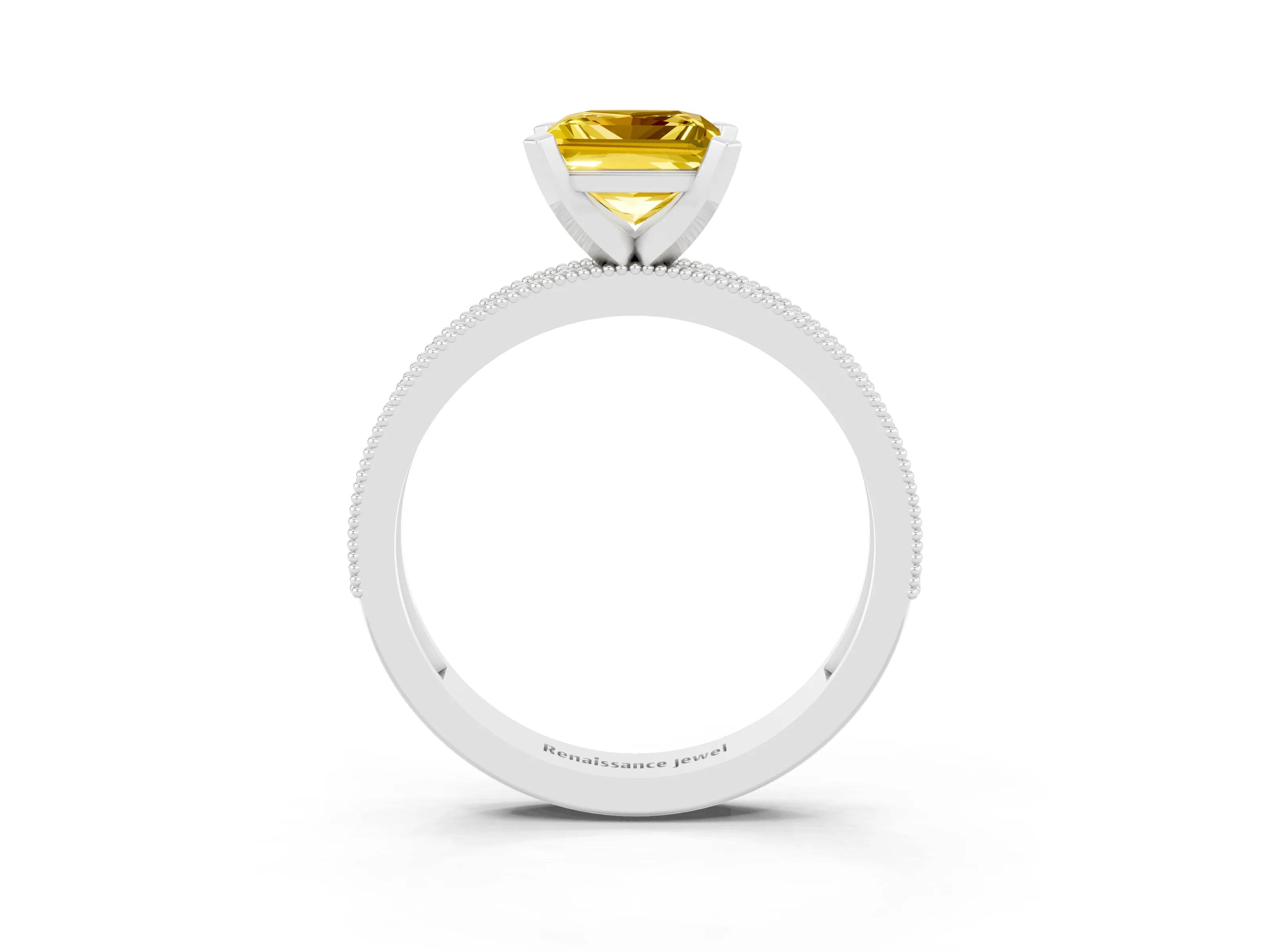 White gold Princess Cut Yellow Sapphire Milgrain Pavé Engagement Ring with Four-Prong Setting_39