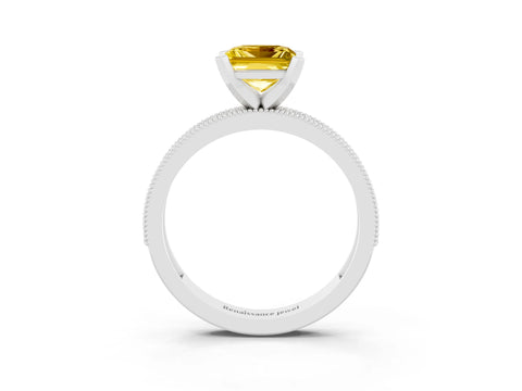 White gold Princess Cut Yellow Sapphire Milgrain Pavé Engagement Ring with Four-Prong Setting_39