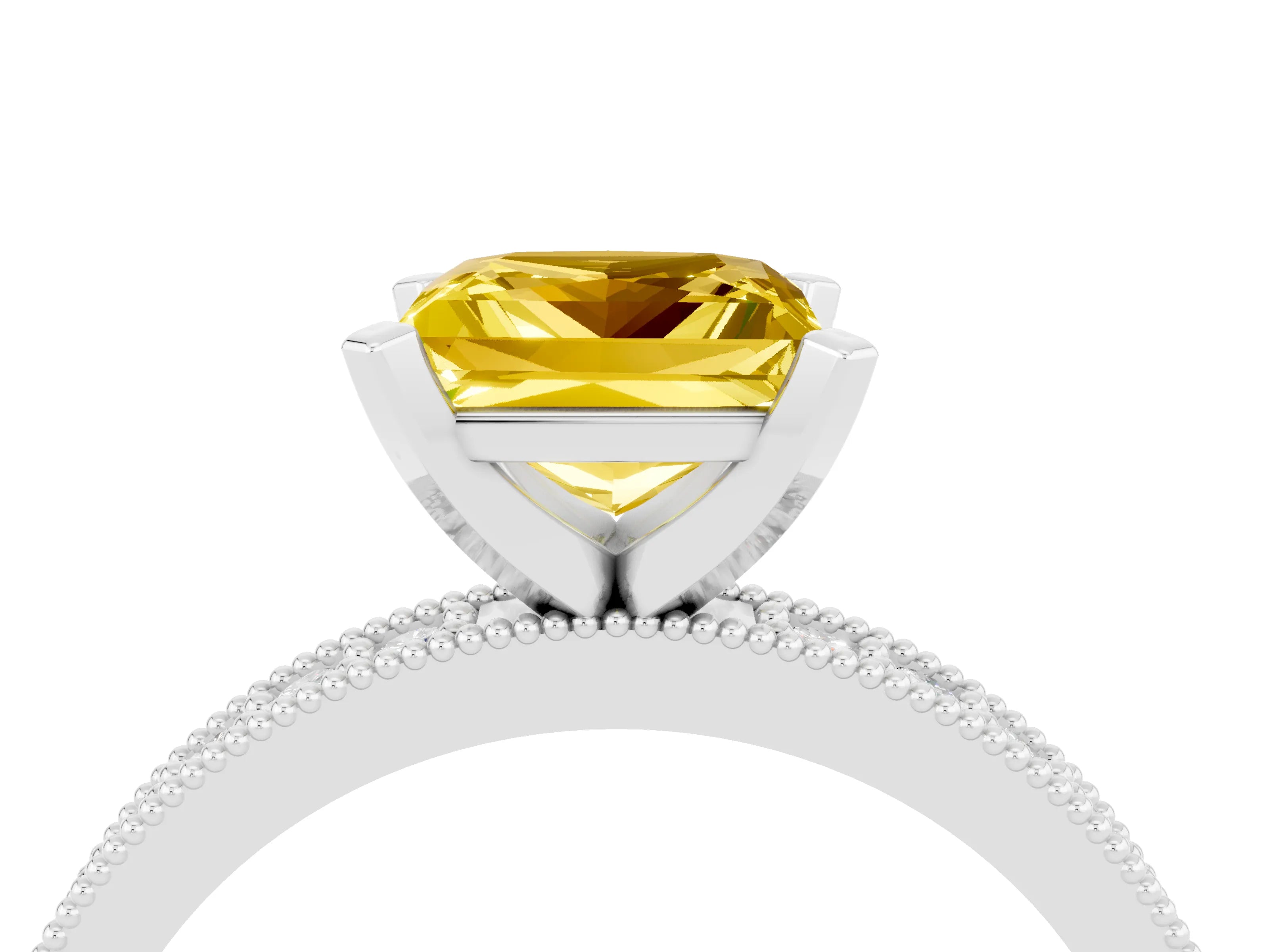 White gold Princess Cut Yellow Sapphire Milgrain Pavé Engagement Ring with Four-Prong Setting_40