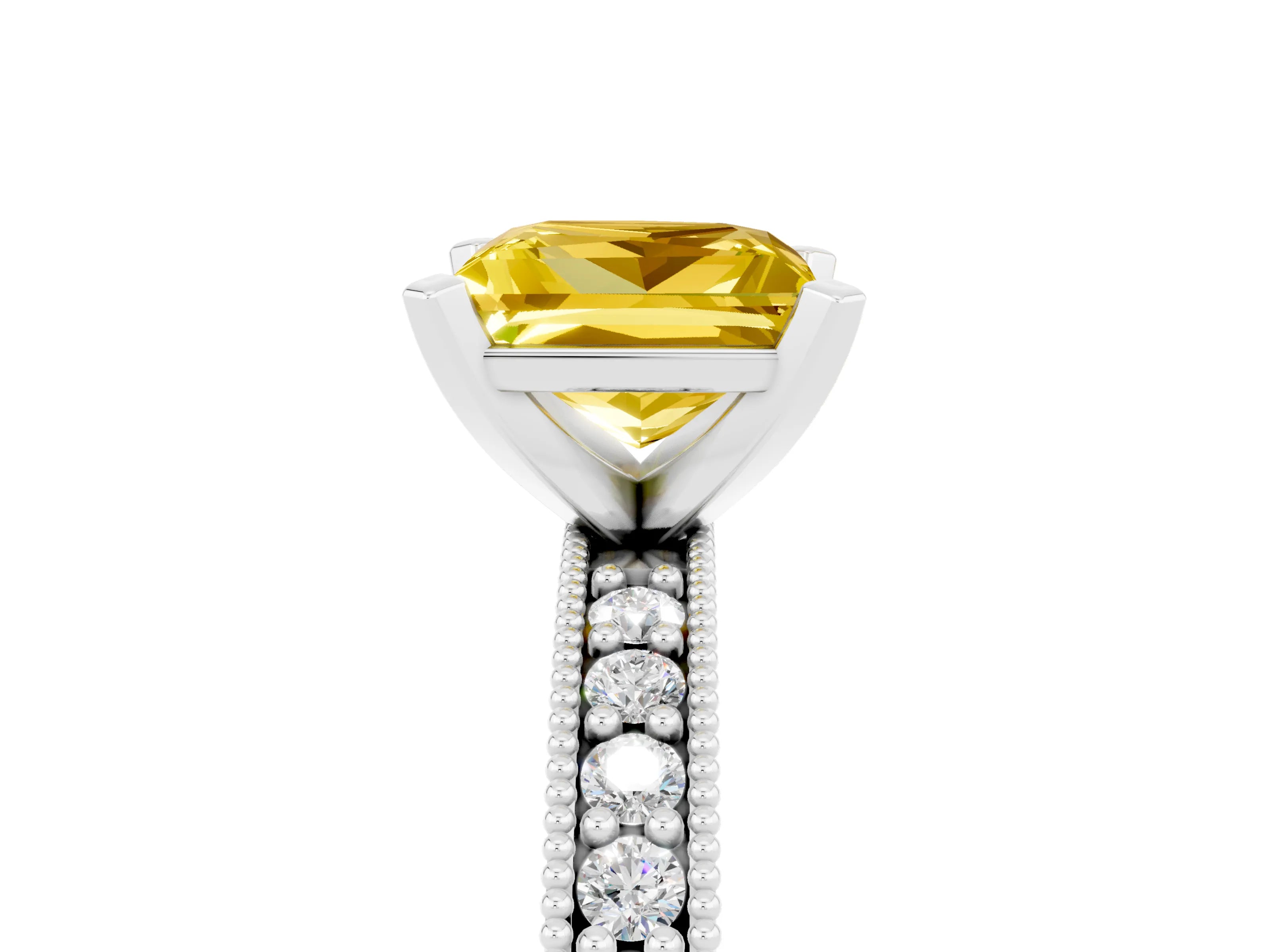 White gold Princess Cut Yellow Sapphire Milgrain Pavé Engagement Ring with Four-Prong Setting_41