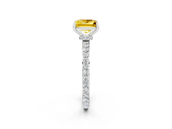 Platinum Princess Cut Yellow Sapphire Pavé Engagement Ring with Round  Accents and Prong Setting