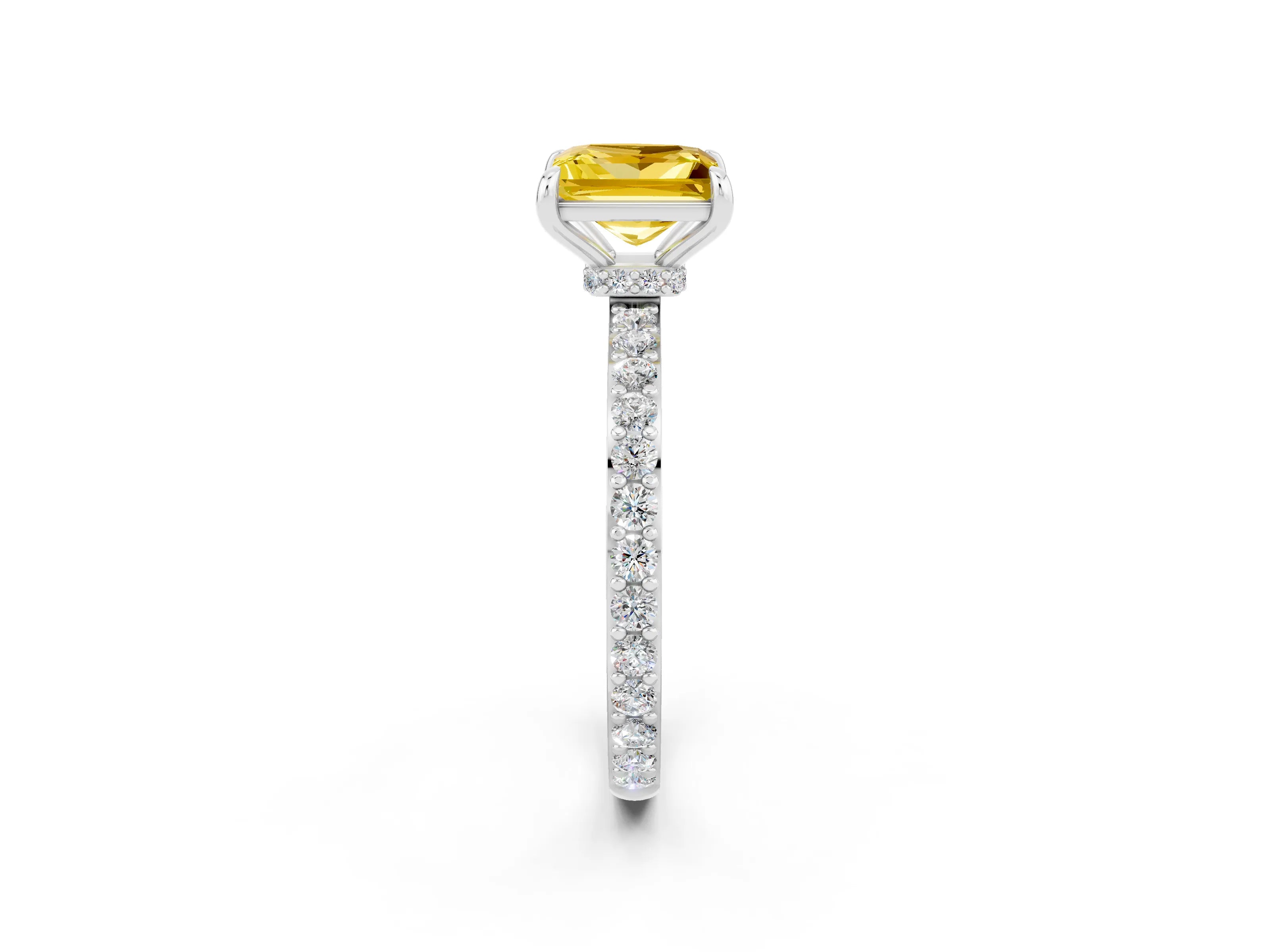 White gold Princess Cut Yellow Sapphire Pavé Engagement Ring with Round  Accents and Prong Setting_50