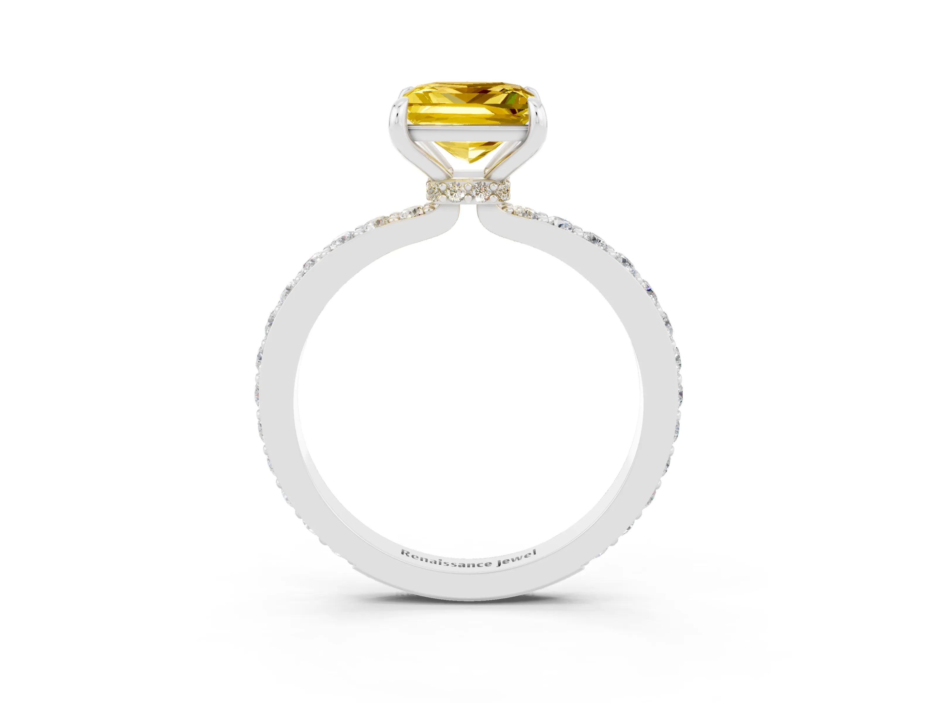 White gold Princess Cut Yellow Sapphire Pavé Engagement Ring with Round  Accents and Prong Setting_51
