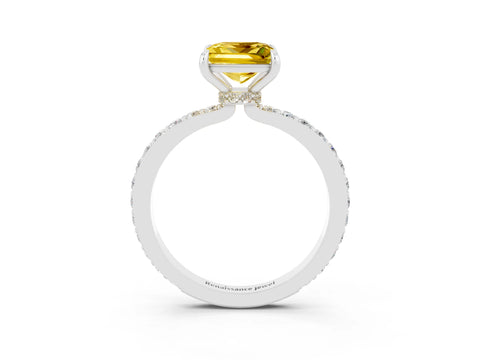 White gold Princess Cut Yellow Sapphire Pavé Engagement Ring with Round  Accents and Prong Setting_51