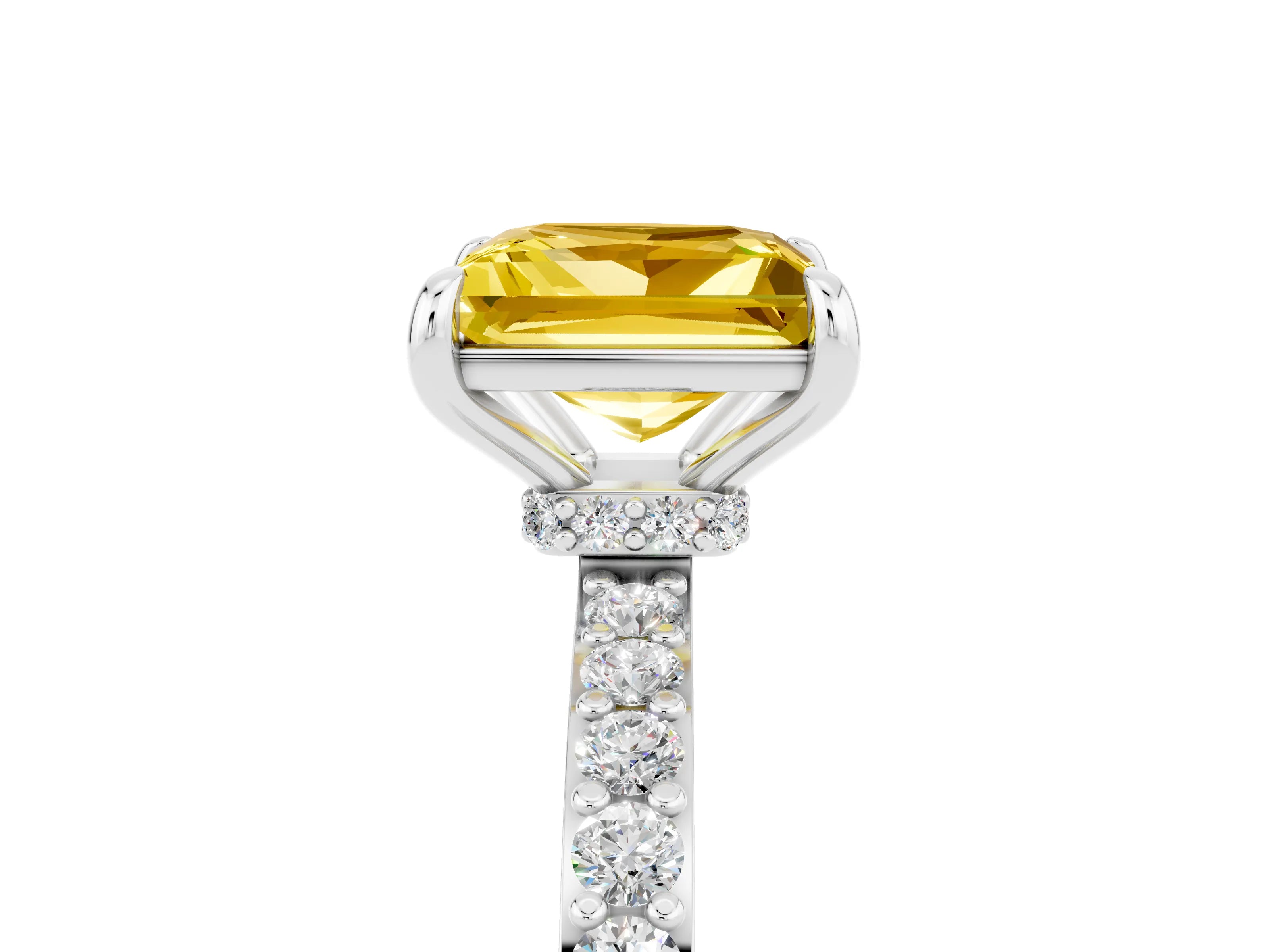 White gold Princess Cut Yellow Sapphire Pavé Engagement Ring with Round  Accents and Prong Setting_53