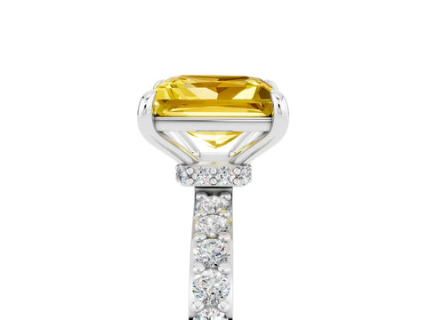 White gold Princess Cut Yellow Sapphire Pavé Engagement Ring with Round  Accents and Prong Setting_53