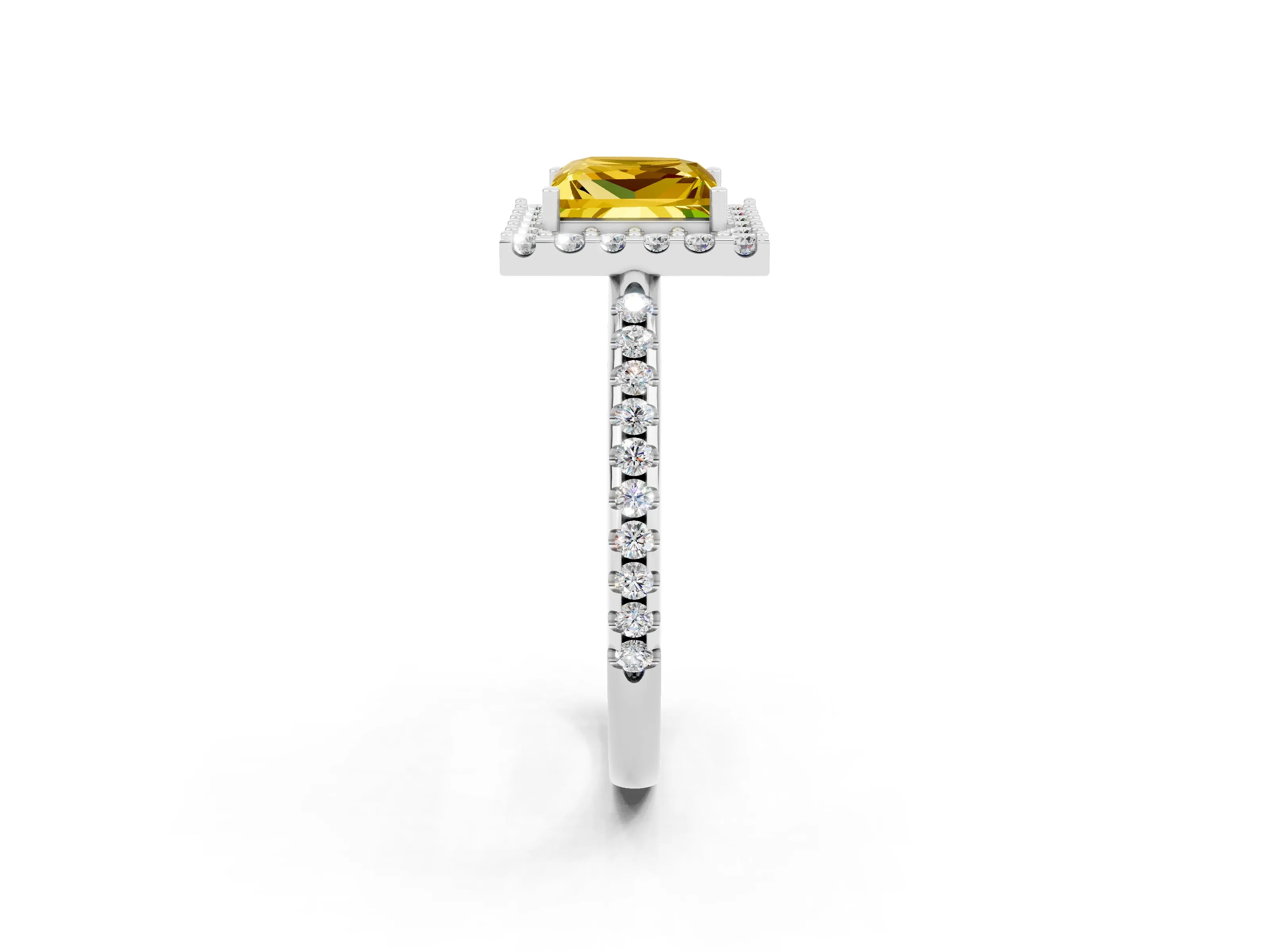 White gold Princess Cut Yellow Sapphire Pavé Halo Ring with Four-Prong Setting_14
