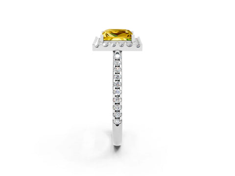 White gold Princess Cut Yellow Sapphire Pavé Halo Ring with Four-Prong Setting_14
