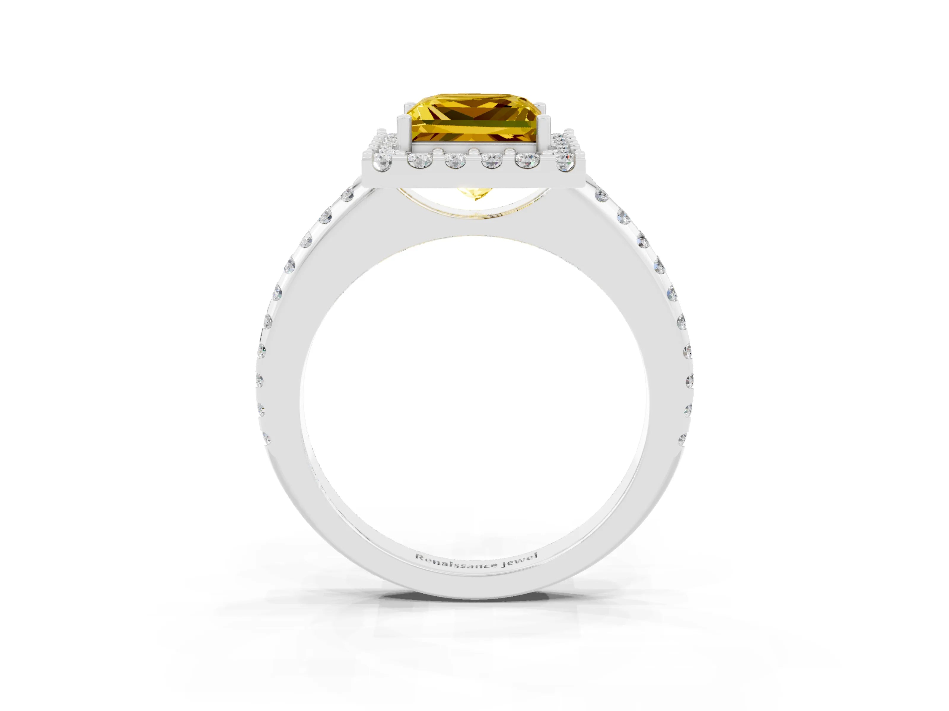 White gold Princess Cut Yellow Sapphire Pavé Halo Ring with Four-Prong Setting_15