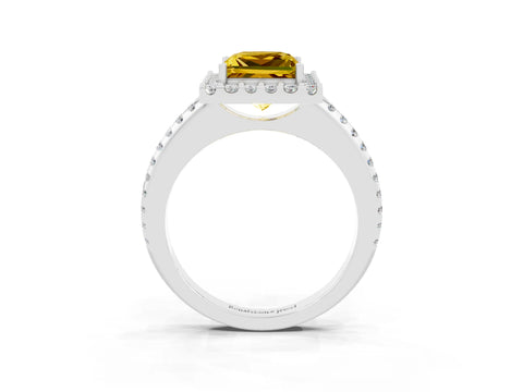 White gold Princess Cut Yellow Sapphire Pavé Halo Ring with Four-Prong Setting_15