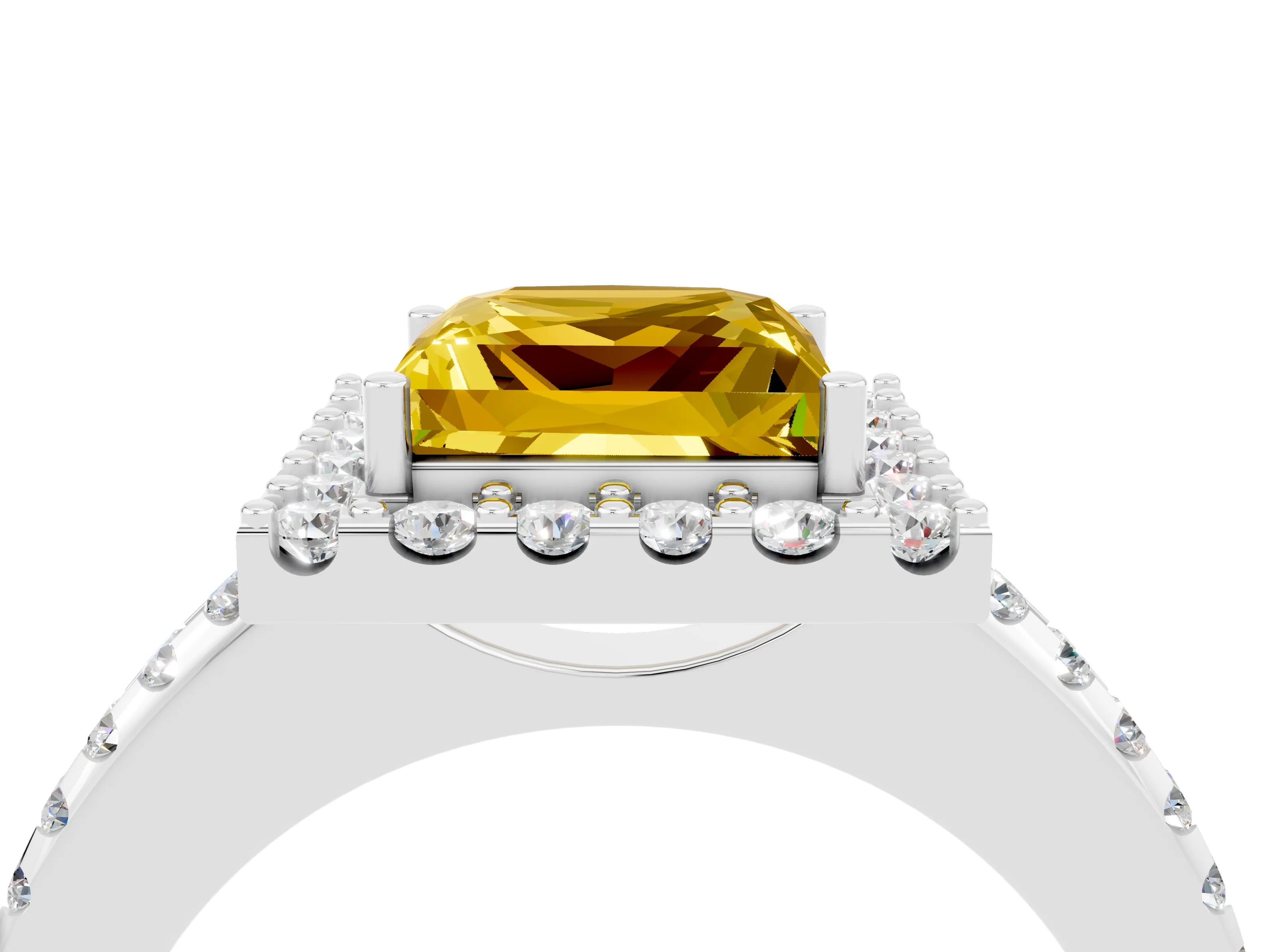 White gold Princess Cut Yellow Sapphire Pavé Halo Ring with Four-Prong Setting_16