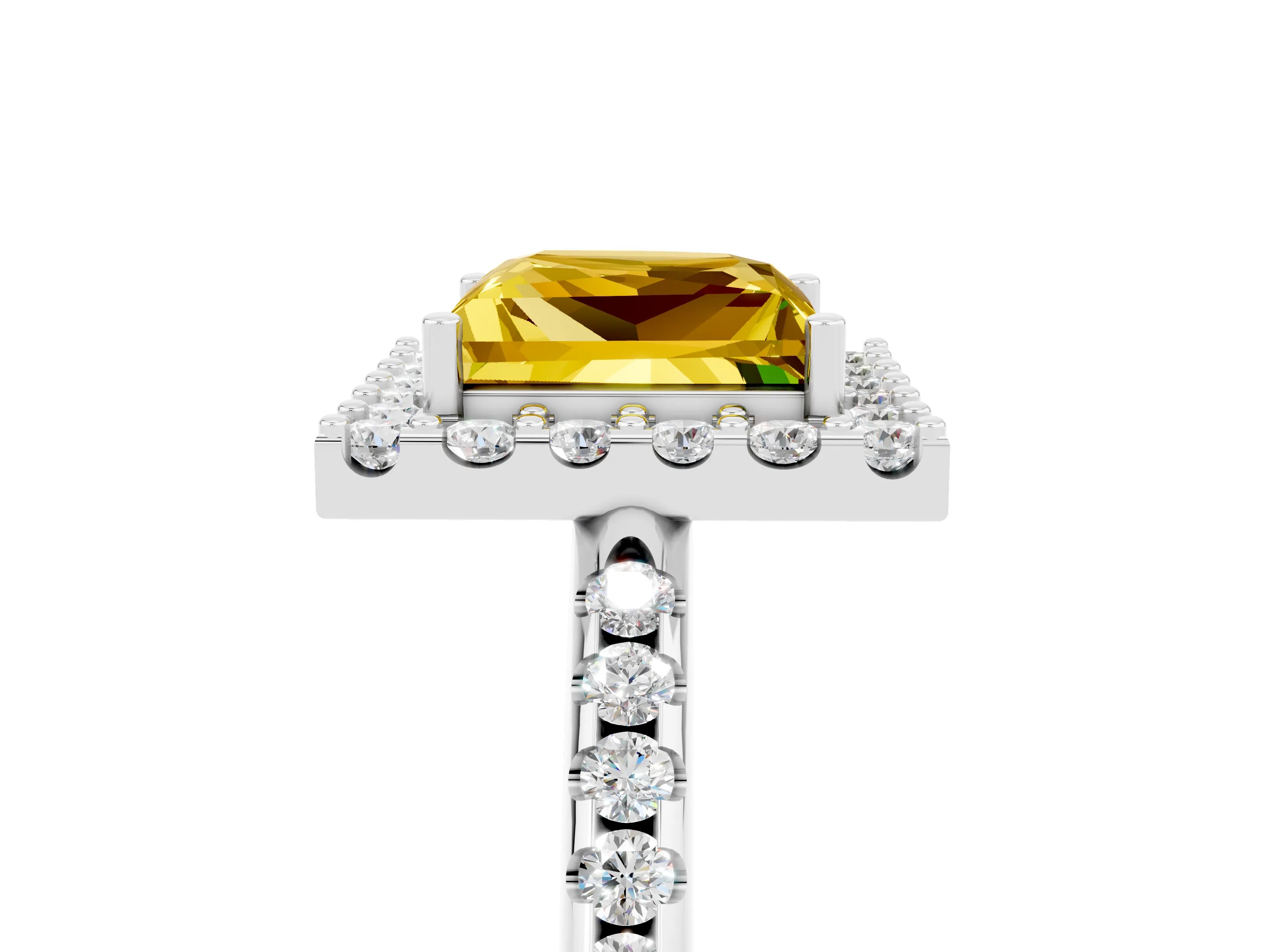 White gold Princess Cut Yellow Sapphire Pavé Halo Ring with Four-Prong Setting_17