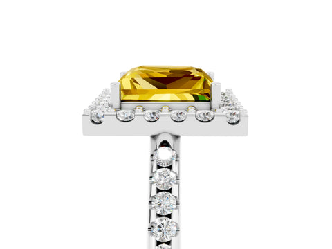 White gold Princess Cut Yellow Sapphire Pavé Halo Ring with Four-Prong Setting_17