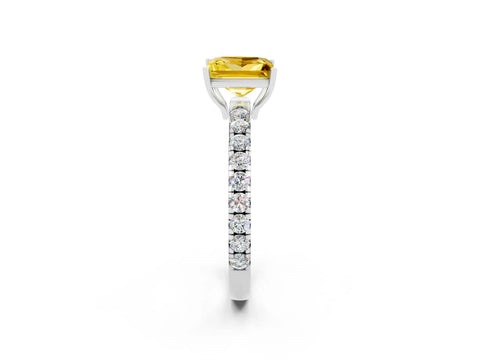 White gold Princess Cut Yellow Sapphire Pavé Solitaire Engagement Ring with Four-Prong Setting_14