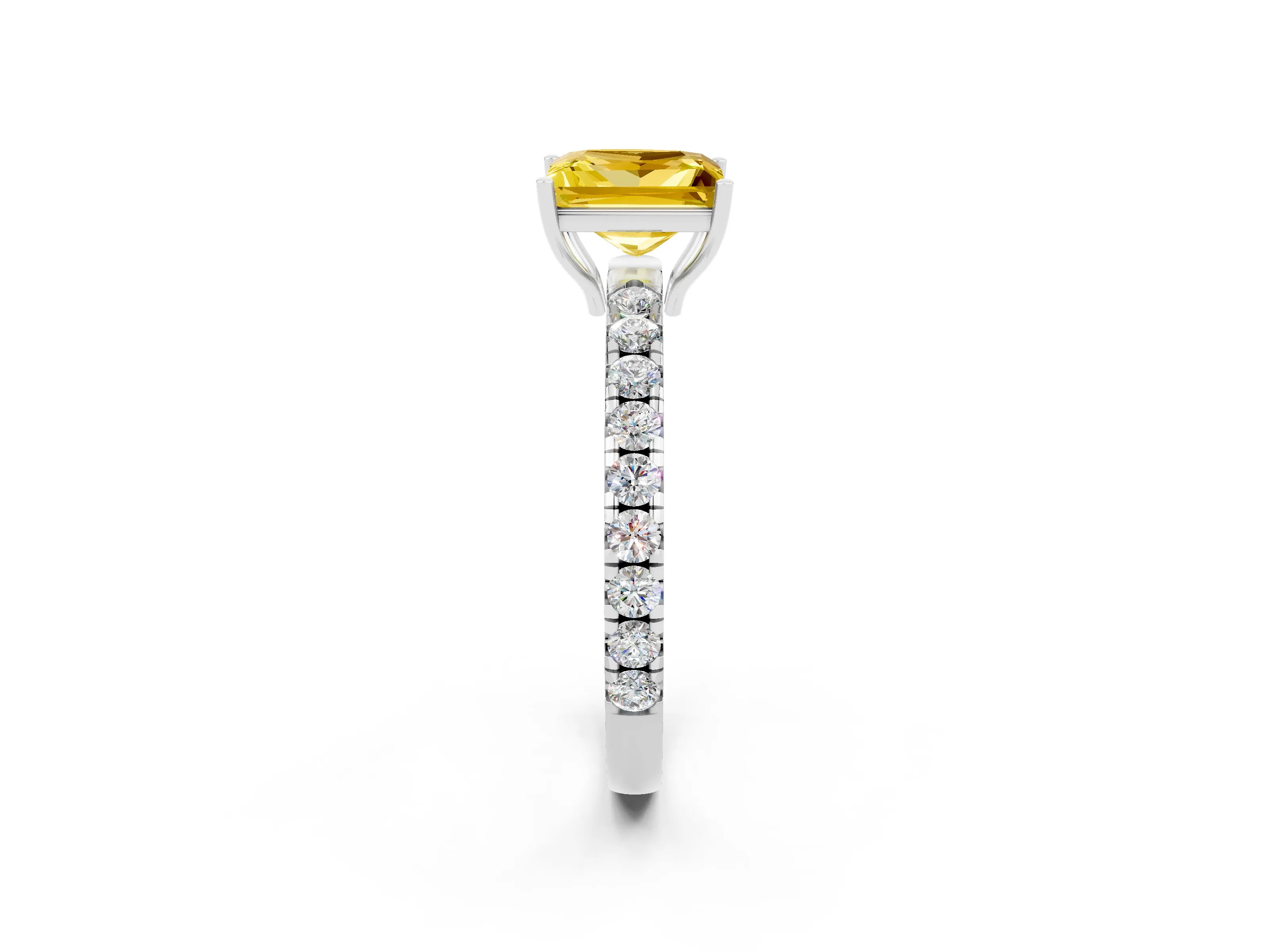 White gold Princess Cut Yellow Sapphire Pavé Solitaire Engagement Ring with Four-Prong Setting_14