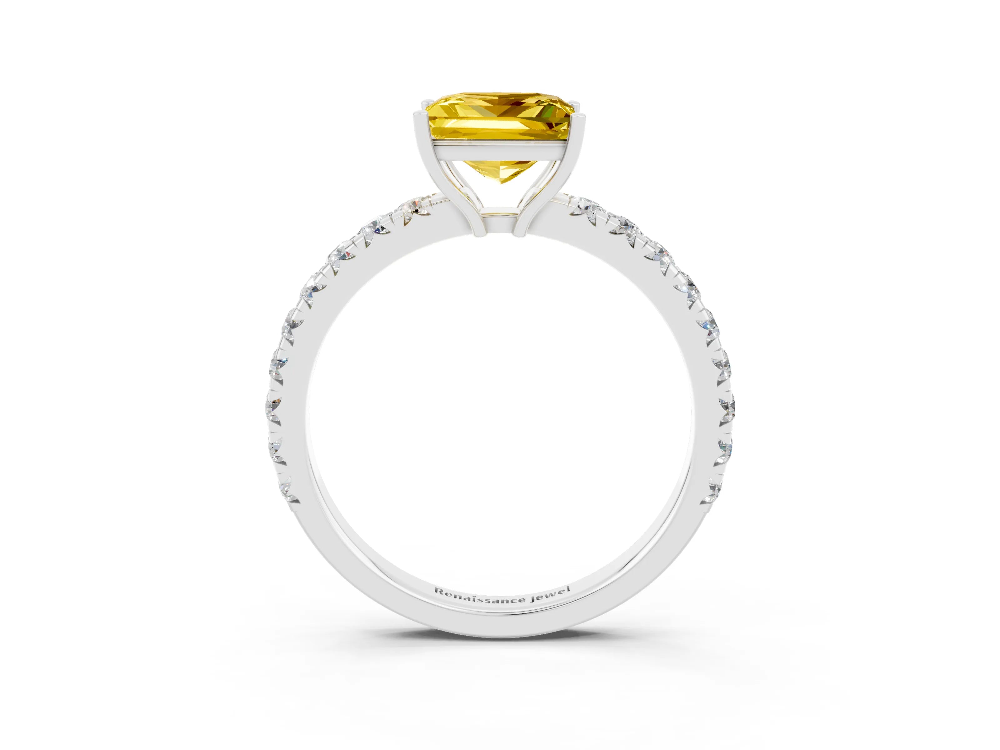 White gold Princess Cut Yellow Sapphire Pavé Solitaire Engagement Ring with Four-Prong Setting_15