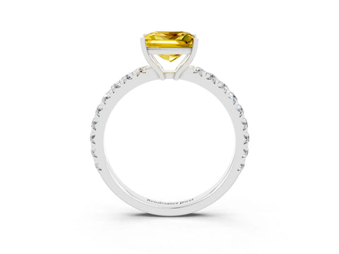 White gold Princess Cut Yellow Sapphire Pavé Solitaire Engagement Ring with Four-Prong Setting_15