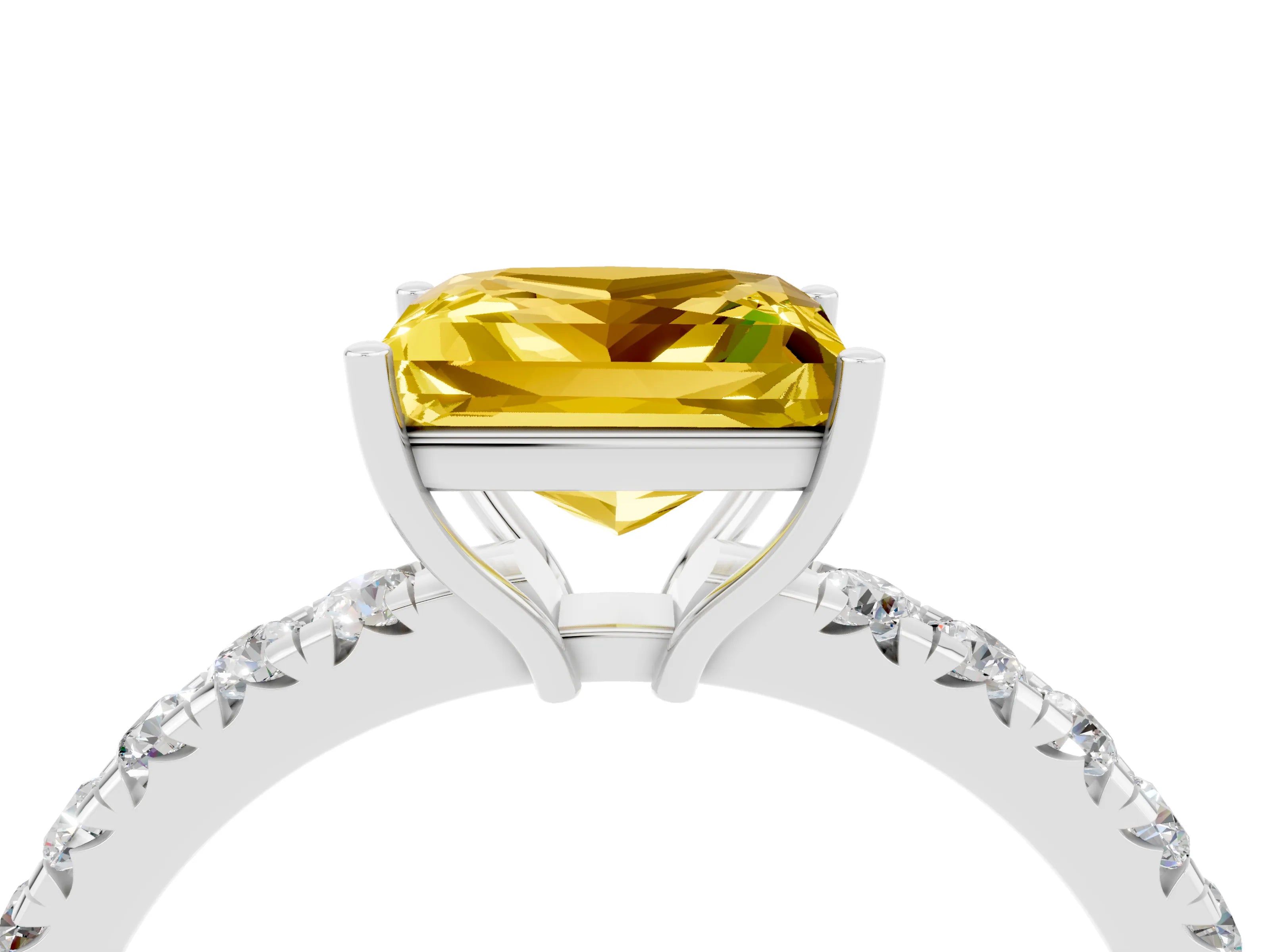 White gold Princess Cut Yellow Sapphire Pavé Solitaire Engagement Ring with Four-Prong Setting_16