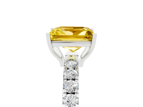 White gold Princess Cut Yellow Sapphire Pavé Solitaire Engagement Ring with Four-Prong Setting_17