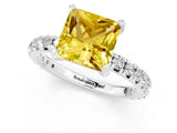 White gold Princess Cut Yellow Sapphire Pavé Solitaire Ring with Round Band and Prong Setting_13