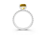 White gold Princess Cut Yellow Sapphire Pavé Solitaire Ring with Round Band and Prong Setting_15
