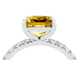 White gold Princess Cut Yellow Sapphire Pavé Solitaire Ring with Round Band and Prong Setting_16