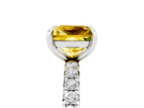 White gold Princess Cut Yellow Sapphire Pavé Solitaire Ring with Round Band and Prong Setting_17