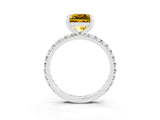 White gold Princess Cut Yellow Sapphire Pavé Solitaire Ring with Round Band and Prong Setting_39