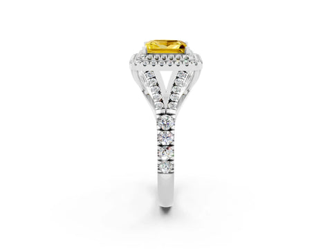 White gold Princess Cut Yellow Sapphire Pavé Split Shank Double Halo Engagement Ring_2