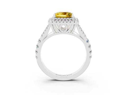 White gold Princess Cut Yellow Sapphire Pavé Split Shank Double Halo Engagement Ring_3