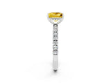 White gold Princess Cut Yellow Sapphire Pave Band Solitaire Ring with Four-Prong Setting_14