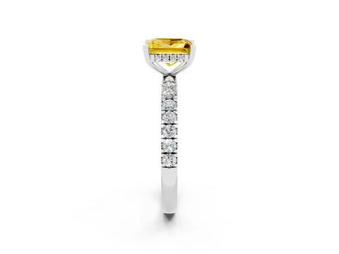 White gold Princess Cut Yellow Sapphire Pave Band Solitaire Ring with Four-Prong Setting_14
