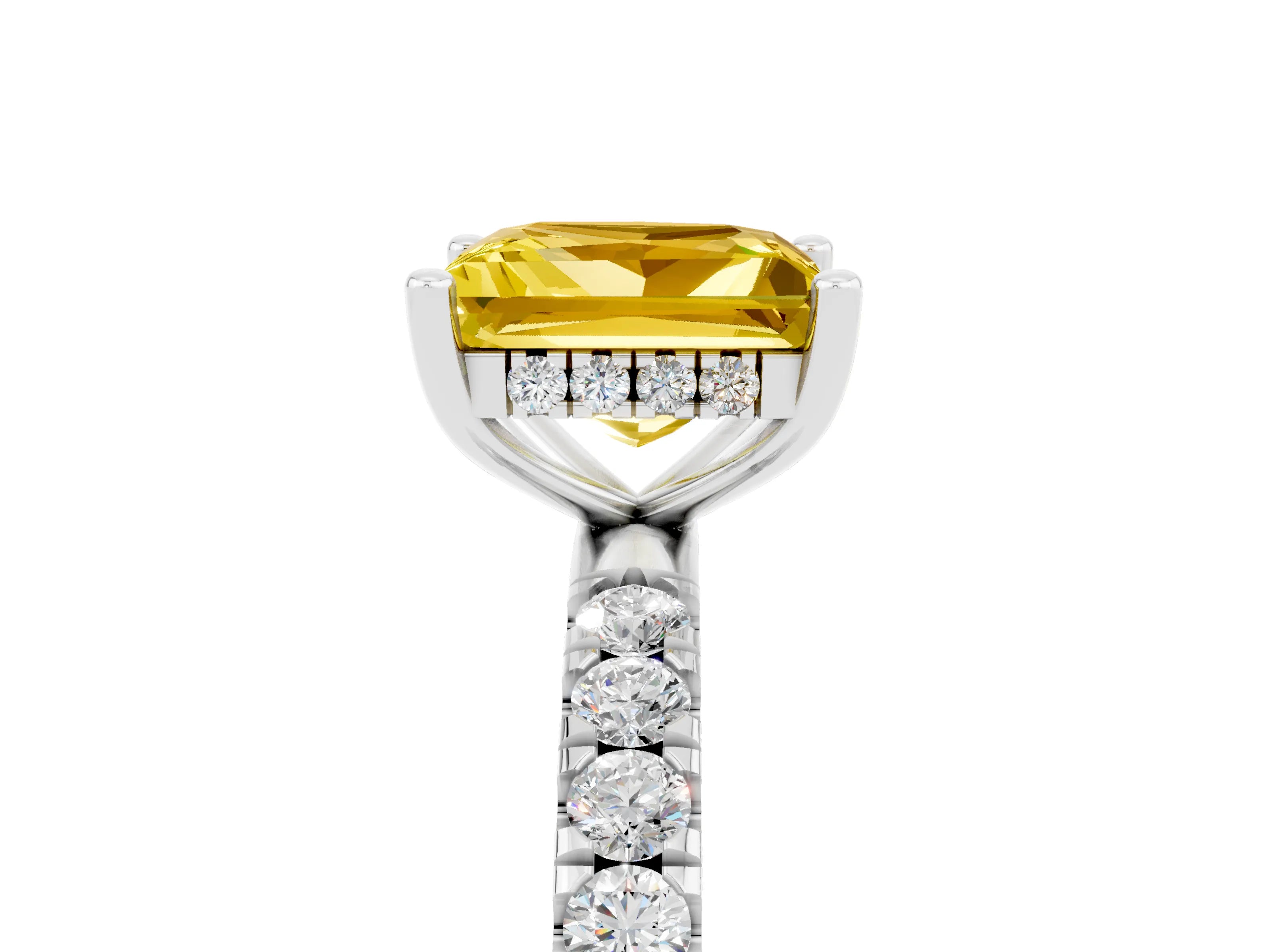 White gold Princess Cut Yellow Sapphire Pave Band Solitaire Ring with Four-Prong Setting_17