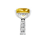 White gold Princess Cut Yellow Sapphire Pave Band Solitaire Ring with Four-Prong Setting_17