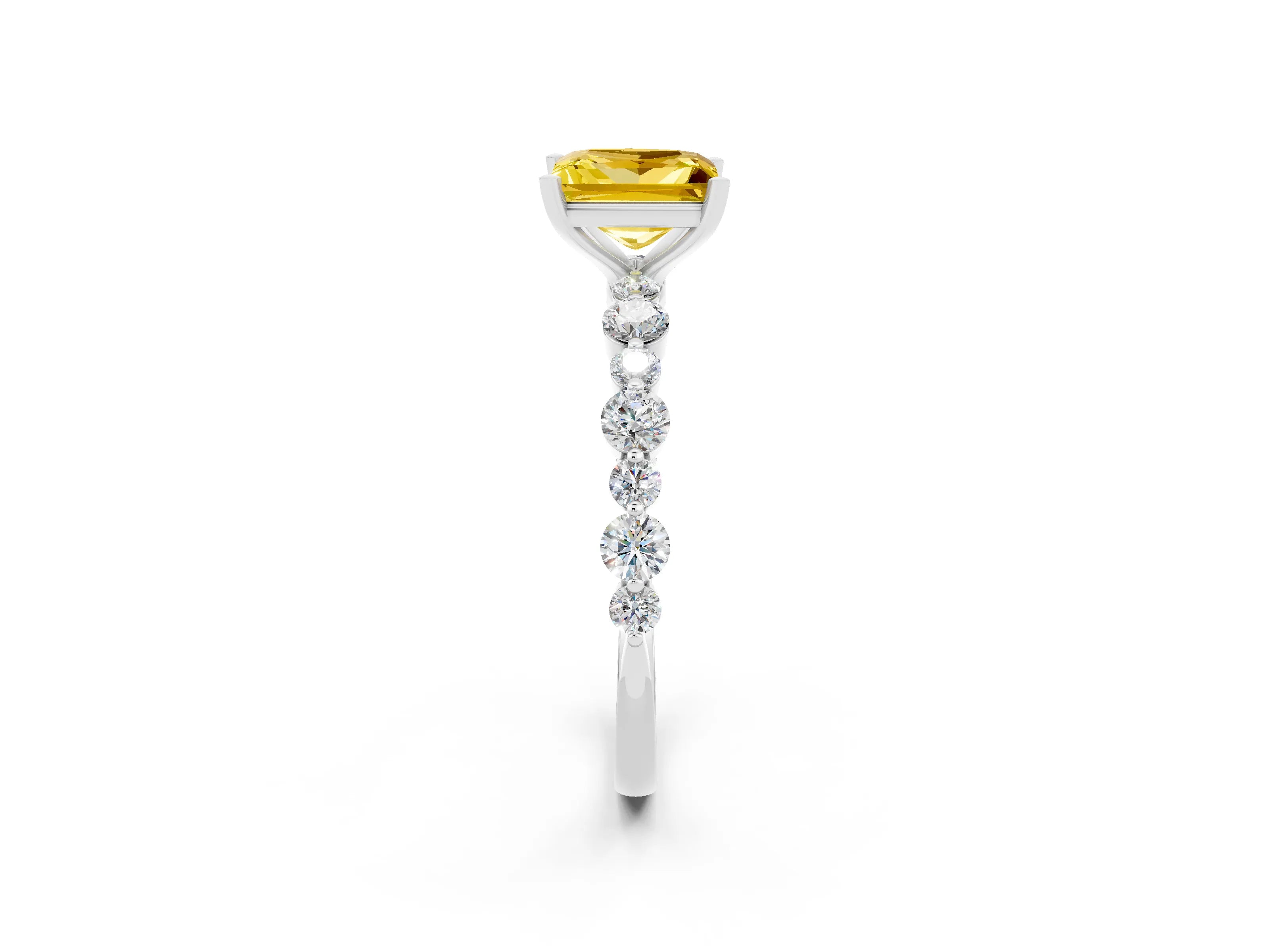 White gold Princess Cut Yellow Sapphire Prong Set Engagement Ring with Pavé Band_14