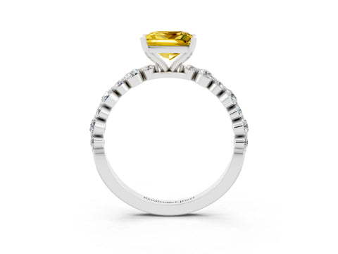White gold Princess Cut Yellow Sapphire Prong Set Engagement Ring with Pavé Band_15