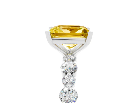 White gold Princess Cut Yellow Sapphire Prong Set Engagement Ring with Pavé Band_17