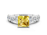 White gold Princess Cut Yellow Sapphire Prong Setting with Side Stones on a Pave Band_24
