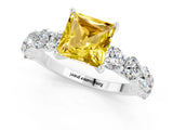 White gold Princess Cut Yellow Sapphire Prong Setting with Side Stones on a Pave Band_25