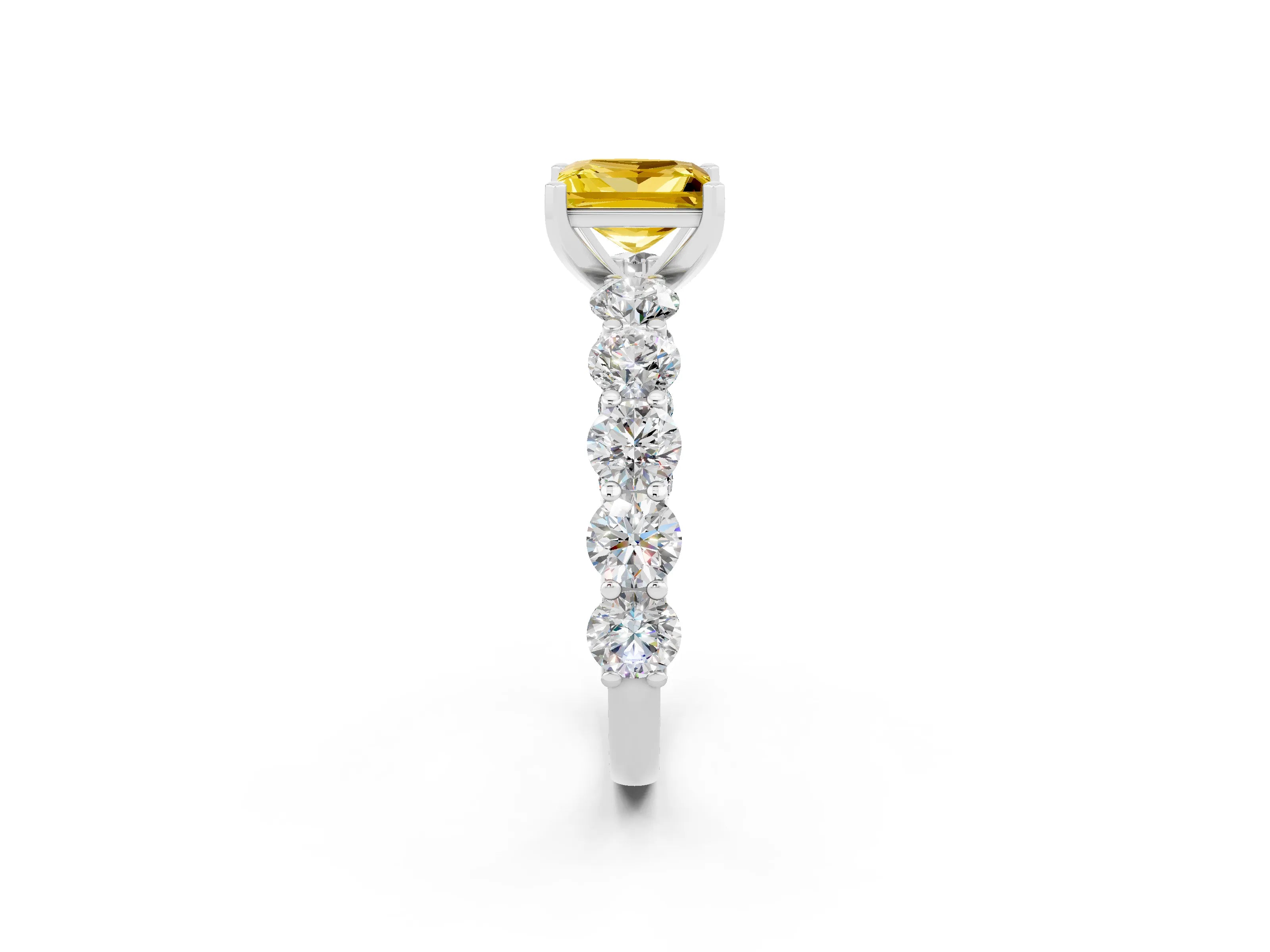 White gold Princess Cut Yellow Sapphire Prong Setting with Side Stones on a Pave Band_26