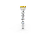 White gold Princess Cut Yellow Sapphire Prong Setting with Side Stones on a Pave Band_26