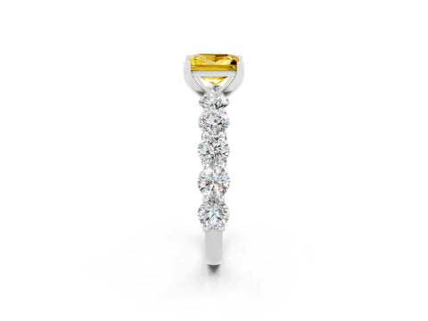 White gold Princess Cut Yellow Sapphire Prong Setting with Side Stones on a Pave Band_26