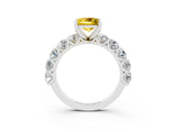 White gold Princess Cut Yellow Sapphire Prong Setting with Side Stones on a Pave Band_27