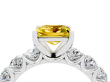 White gold Princess Cut Yellow Sapphire Prong Setting with Side Stones on a Pave Band_28