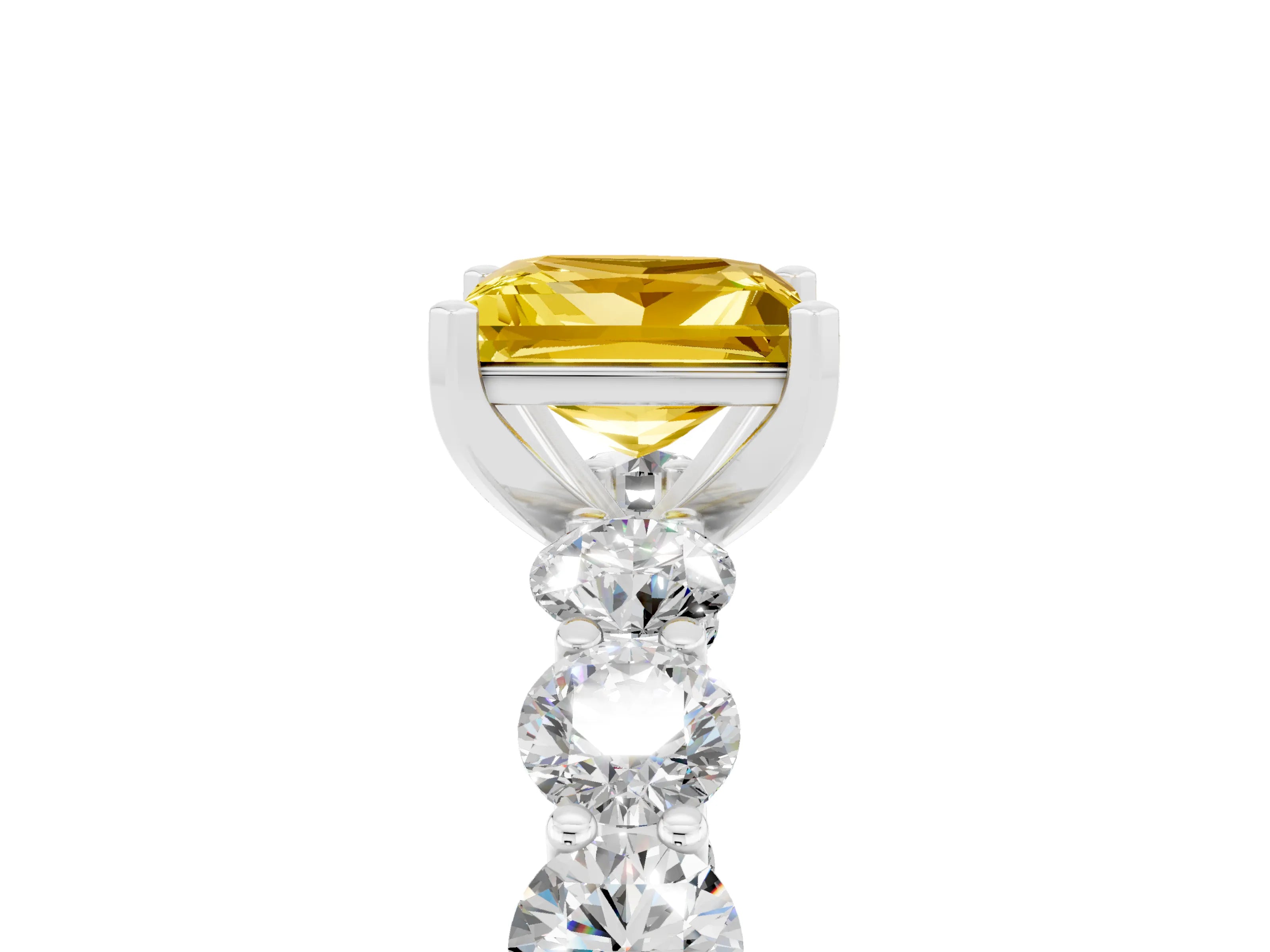 White gold Princess Cut Yellow Sapphire Prong Setting with Side Stones on a Pave Band_29